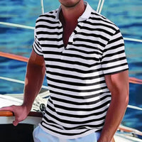 Retro gestreiftes Poloshirt für Männer in Schwarz