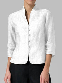Editha | Damen Stehkragenbluse 3/4-Arm Slim Fit in Weiß