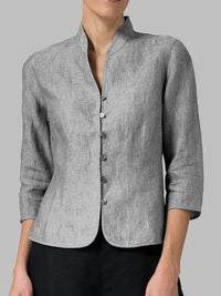Editha | Damen Stehkragenbluse 3/4-Arm Slim Fit in Grau