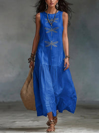 Geneva | Damen Rundhals Ärmelloses Maxikleid in Blau