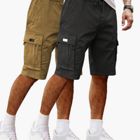 Herren-Cargoshorts im 2er-Pack mit Taschen, bequeme Passform in Schwarz | Khaki