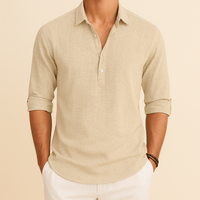 Christopher | Herren Klassisches Langen Ärmeln Henley Poloshirt in Beige