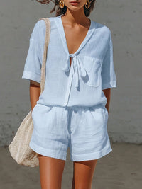 Aisla | Damen Zweiteiler Kurzarm Lässig Komfort Casual Modern Freizeit in Blau