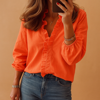 Clara | Damen Bluse Rüschenkragen Langarm Feminin Romantic Elegant in Orange