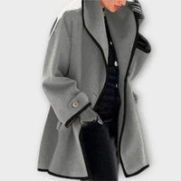 Clara | Eleganter Damen Women Coat mit Kontrastkanten Knopfverschluss in Grau