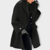 Clara | Eleganter Damen Women Coat mit Kontrastkanten Knopfverschluss in Schwarz