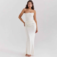Victoire | Damen Korsett Maxikleid Elegant Figurbetont Festlich Abend in Weiß
