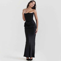 Victoire | Damen Korsett Maxikleid Elegant Figurbetont Festlich Abend in Schwarz