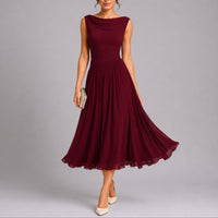 Elfriede | Elegantes Plissee-Midi-Kleid für Hochzeitsgäste im Herbst in Rot