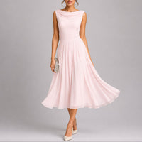 Elfriede | Elegantes Plissee-Midi-Kleid für Hochzeitsgäste im Herbst in Rosa