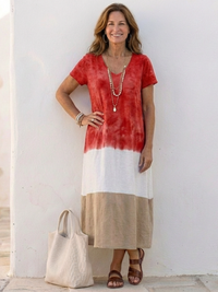 Eleonora | Damen Farbblock V-Ausschnitt Midi Kleid in Rot
