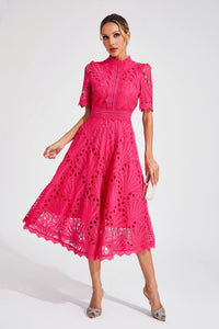 Elfriede | Damen Spitzenkleid Midi Hochzeit in Rosa