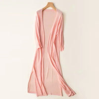 Elsbeth | Damen Langer Cardigan Offen Maxi Strickjacke in Rosa