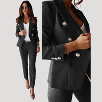 Elske | Damen Zweireiher Blazer Hosenanzug Set in Schwarz