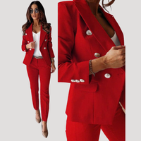 Elske | Damen Zweireiher Blazer Hosenanzug Set in Rot