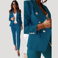 Elske | Damen Zweireiher Blazer Hosenanzug Set in Blau