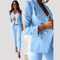 Elske | Damen Zweireiher Blazer Hosenanzug Set in Hellblau