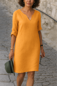 Elvy | Elegantes Kleid mit V-Ausschnitt in Orange