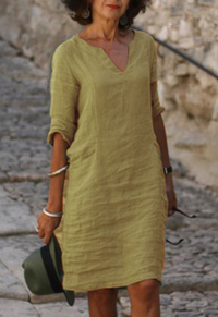 Elvy | Elegantes Kleid mit V-Ausschnitt in Olivgrün
