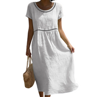 Emilia | Leinenlook-Midikleid mit Spitze in Weiß