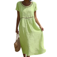 Emilia | Leinenlook-Midikleid mit Spitze in Grün