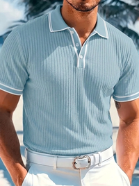 Emilio | Herren geripptes maßgeschneidertes Poloshirt in Hellblau