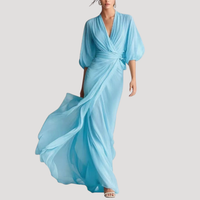 Estelle | Damen Wickel Maxikleid mit 3/4 Ärmeln in Blau