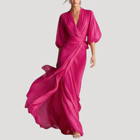 Estelle | Damen Wickel Maxikleid mit 3/4 Ärmeln in Fuchsia Rosa