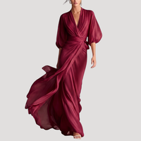 Estelle | Damen Wickel Maxikleid mit 3/4 Ärmeln in Burgunder