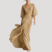 Estelle | Damen Wickel Maxikleid mit 3/4 Ärmeln in Beige