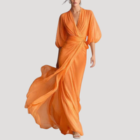 Estelle | Damen Wickel Maxikleid mit 3/4 Ärmeln in Orange