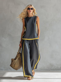 Estelle | Damen Zweiteiler Ärmellos Set mit Weiter Hose in Grau