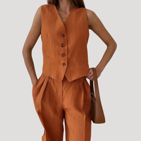 Evadne | Damen Ärmellose Weste Weit Hose Set in Orange