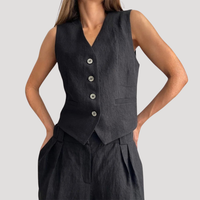 Evadne | Damen Ärmellose Weste Weit Hose Set in Schwarz