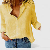 Evelina | Damen Blumendruck V-Ausschnitt Langarm Bluse in Gelb