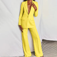 Evelyn | Damen Blazer Hose Anzug Set Tailliert Weitbein Business Modern in Gelb