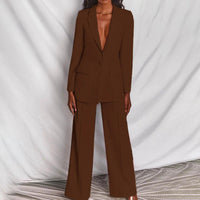 Evelyn | Damen Blazer Hose Anzug Set Tailliert Weitbein Business Modern in Braun
