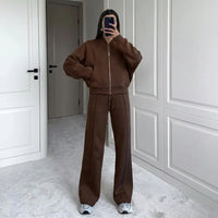 Naomi™ Premium-Sweatshirt-Set mit Zip-Jacke in Kaffeebraun