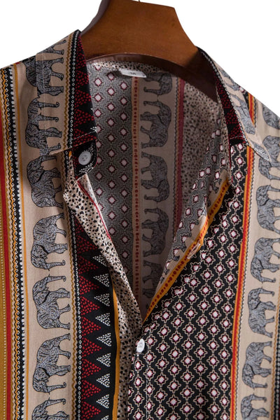 Elefantenhemd mit geometrischem Druck und strukturierter Baumwolle