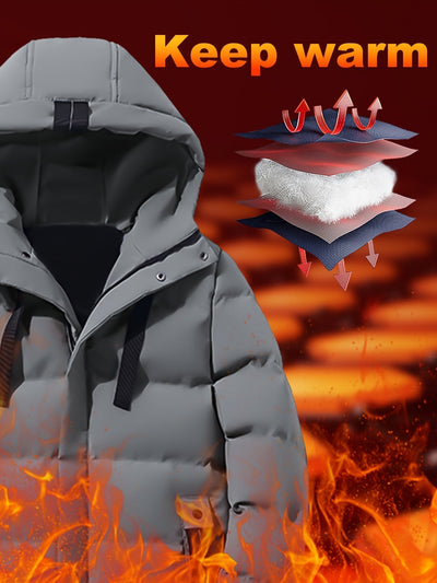 Eleganter Baumwoll-Steppmantel mit Kapuze und großer Tasche für Herren | Ideal für den Winter