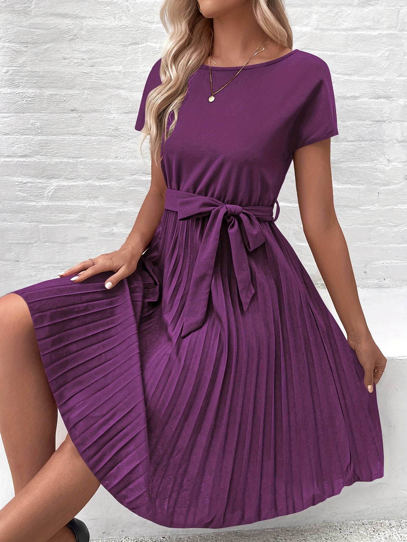 Altrosa Plisseekleid mit Gürtel - Marie