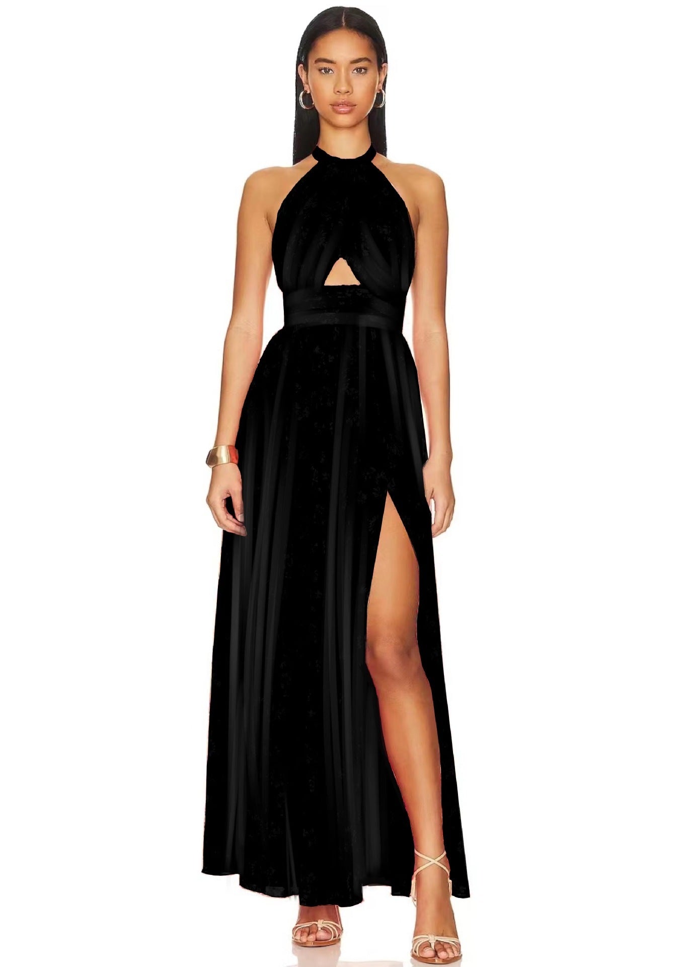 Fudus | Cross Collar Spitze Plissee Ärmel Maxi Kleid