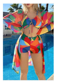 Catherine – 3-teiliges Bikini-Set mit Langarm-Cardigan für den Sommerstrand in Bildfarbe