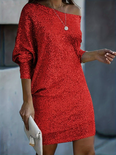 Casual Kontrast Pailletten V-Ausschnitt Langarm Party Wear festliches Kleid für Damen | Ideal für den Sommer