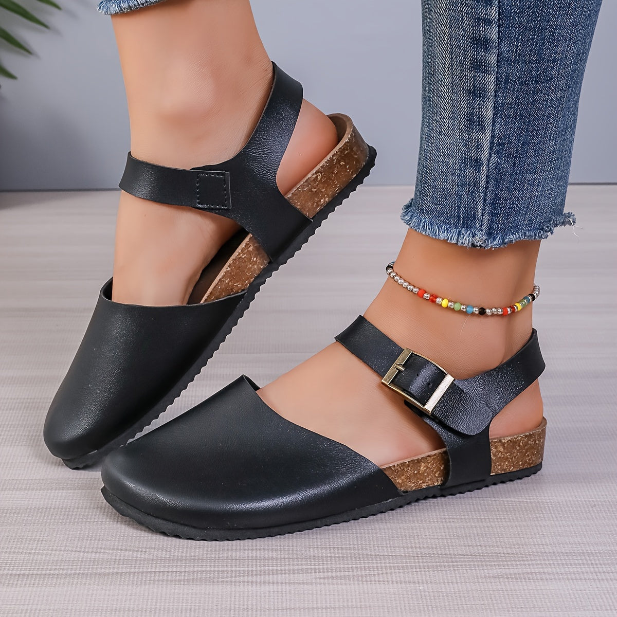 Fudus | Retro Damen Slingback Sandalen Mit Kork Und Geschlossener Spitze