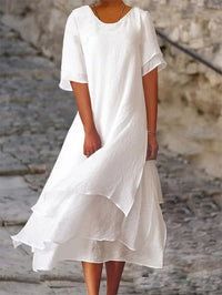 Doppeltes Baumwoll-Leinen-Kleid für Frauen | Midi in Weiß