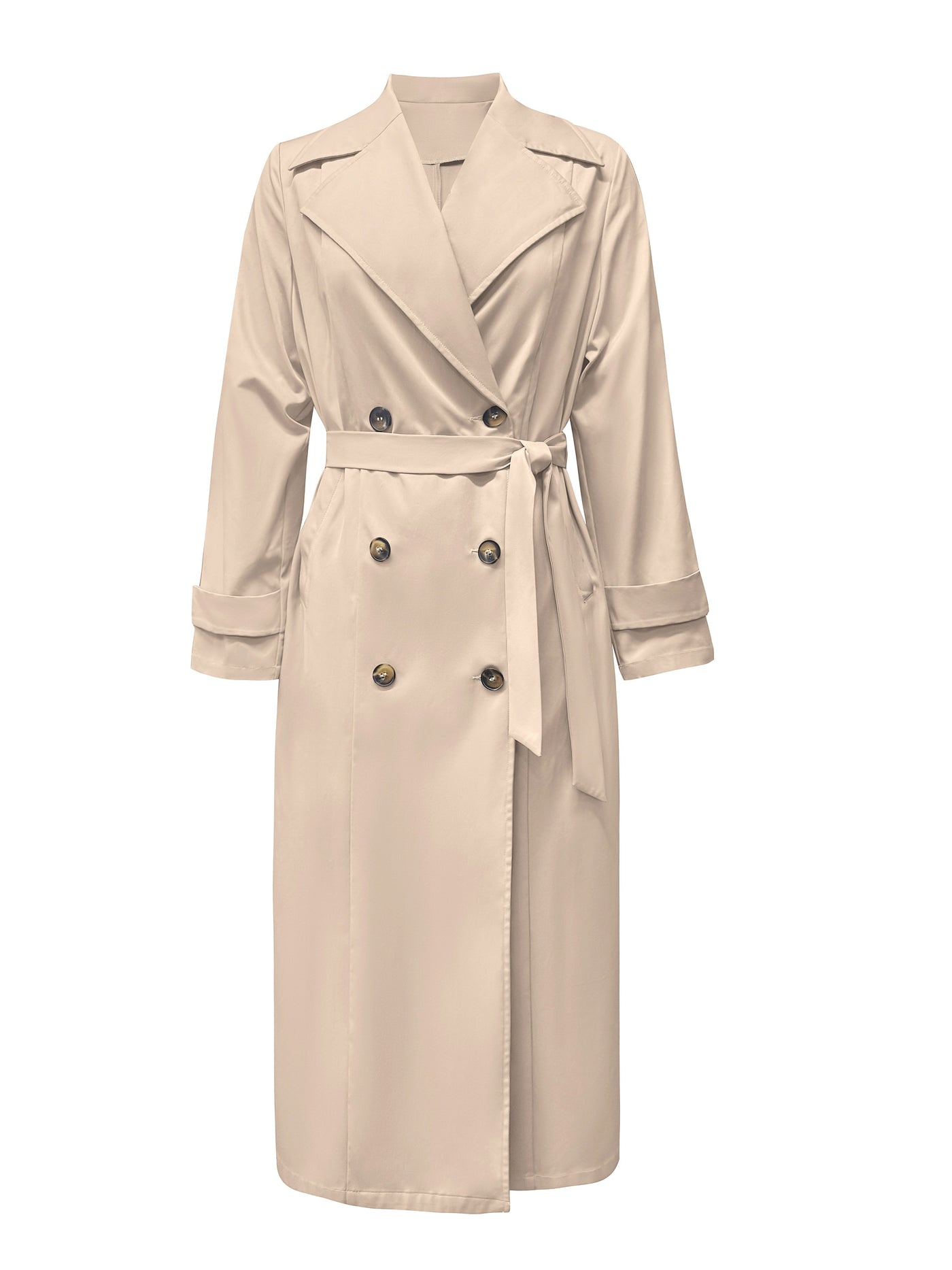 Eleganter Khaki Langer Trenchcoat mit Taillenband für Damen | Ideal für den Winter
