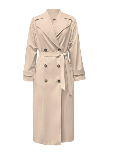 Eleganter Khaki Langer Trenchcoat mit Taillenband für Damen | Ideal für den Winter