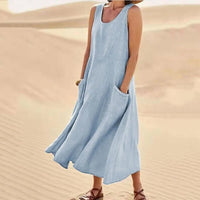 Tina™ - Sommer Leinenkleid in Hellblau