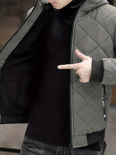 Warme Kapuzen Puffer Winterjacke mit Reissverschluss und Kordelzug für Herren | Ideal für den Winter